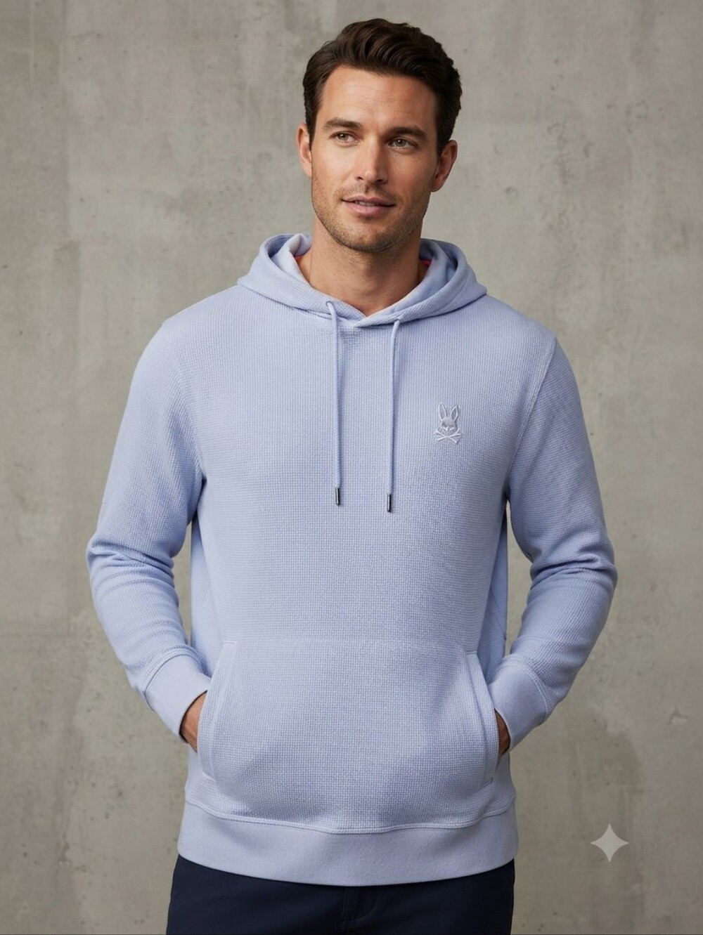 Psycho Bunny Men's Light Blue Hooded Sweatshirt, Size XXL
